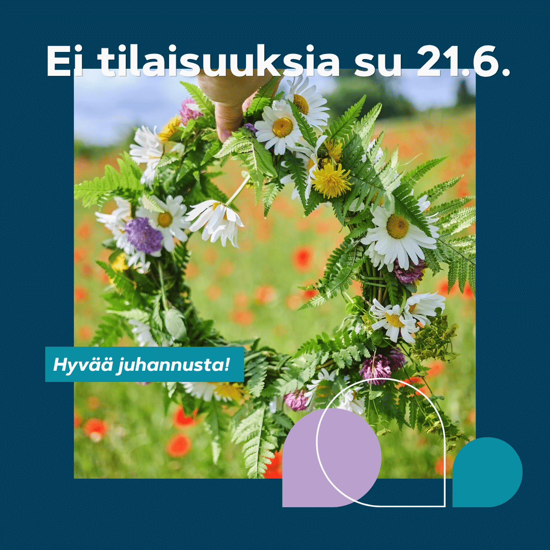 Kesäkukkaseppele kädessä. Kaunis peltomaisema taustalla.