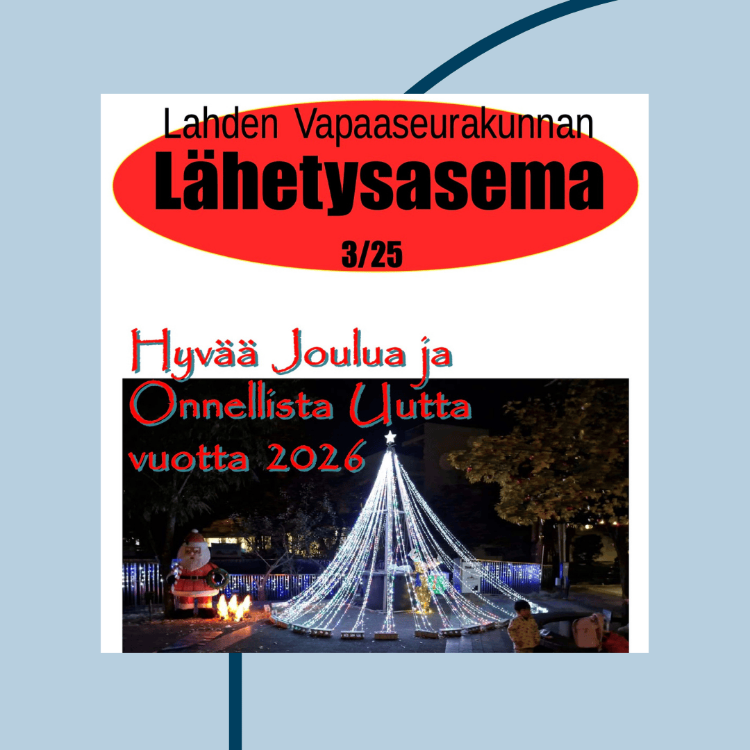 Lähetysasema-lehden joulukuun 2025 numero, jouluvalot, valotähti ja pieni lapsi ulkona