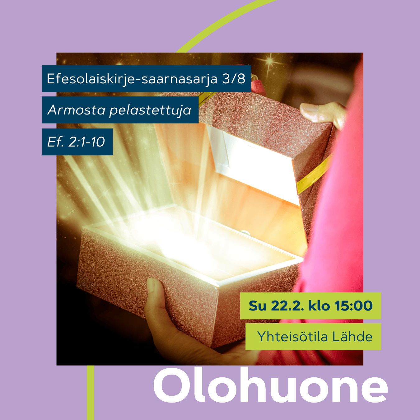 Olohuone 22.2. klo 15. Valoa säteilevä avattu lahjarasia.