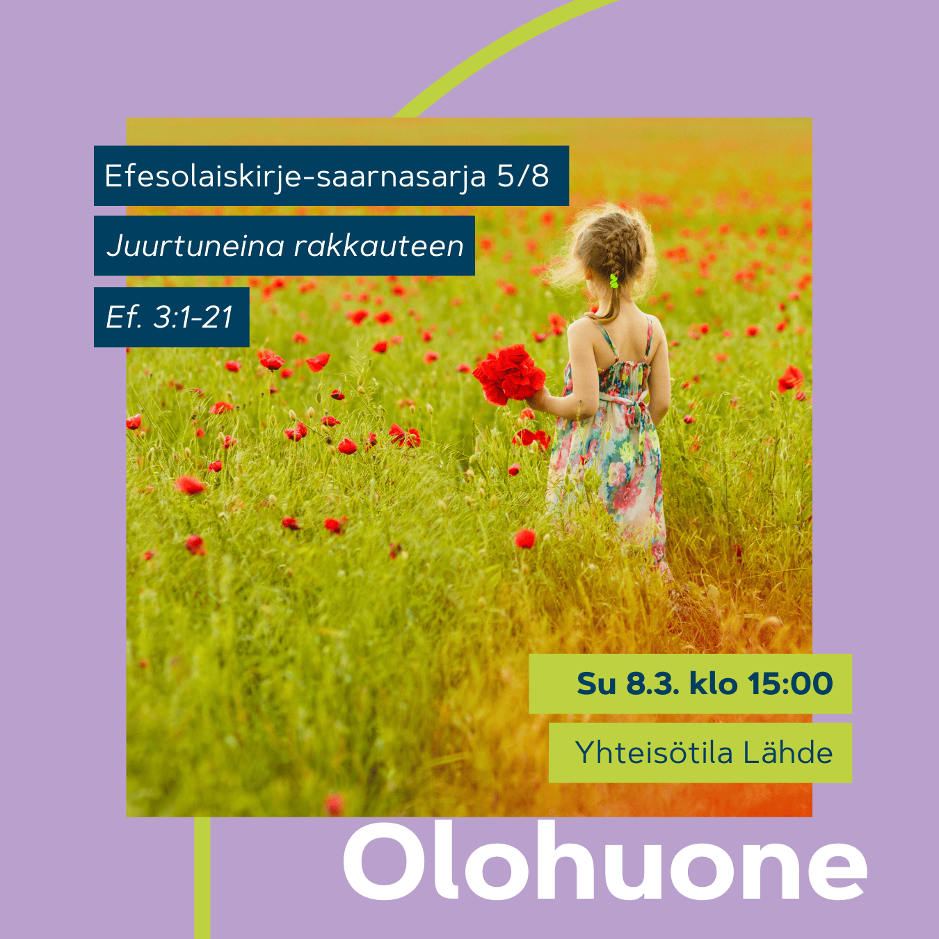 Olohuone 8.3. klo 15. Lapsi kukkakedolla kukka kädessä.