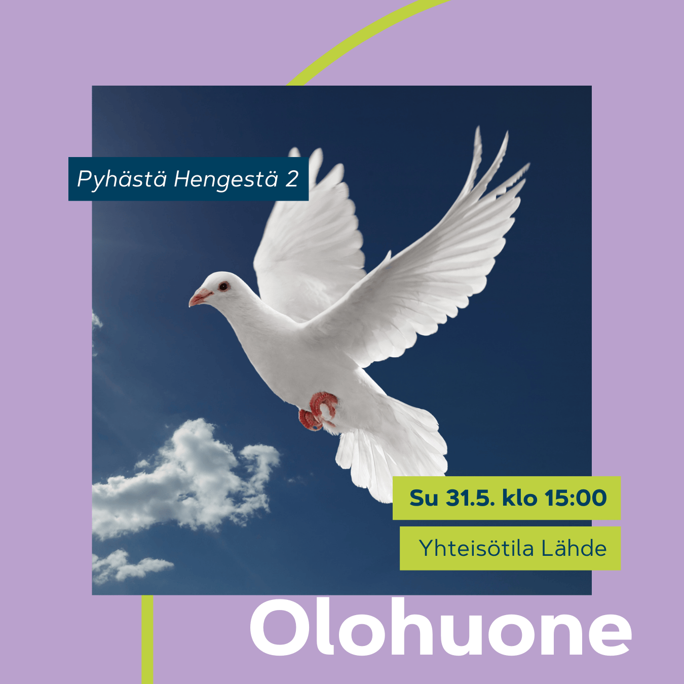 Olohuone 31.5. klo 15. Valkoinen kyyhkynen sinisellä taivaalla.